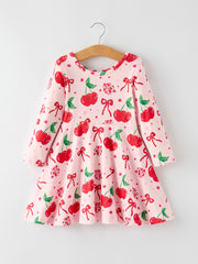 Christmas Cherry Sweetness: Playful Pink Girls Dress for Little Fashionistas