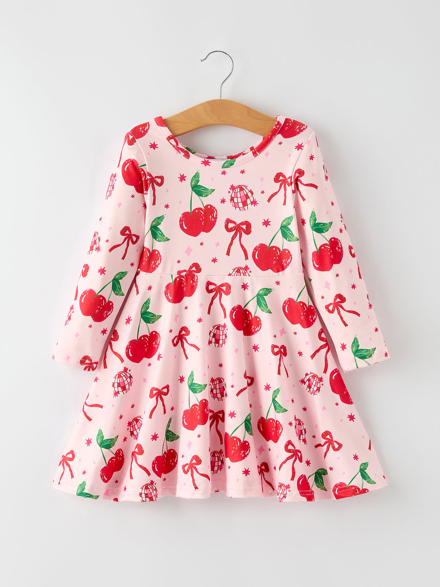 Christmas Cherry Sweetness: Playful Pink Girls Dress for Little Fashionistas