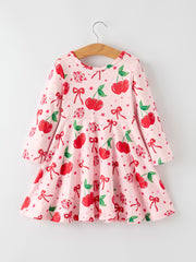 Christmas Cherry Sweetness: Playful Pink Girls Dress for Little Fashionistas