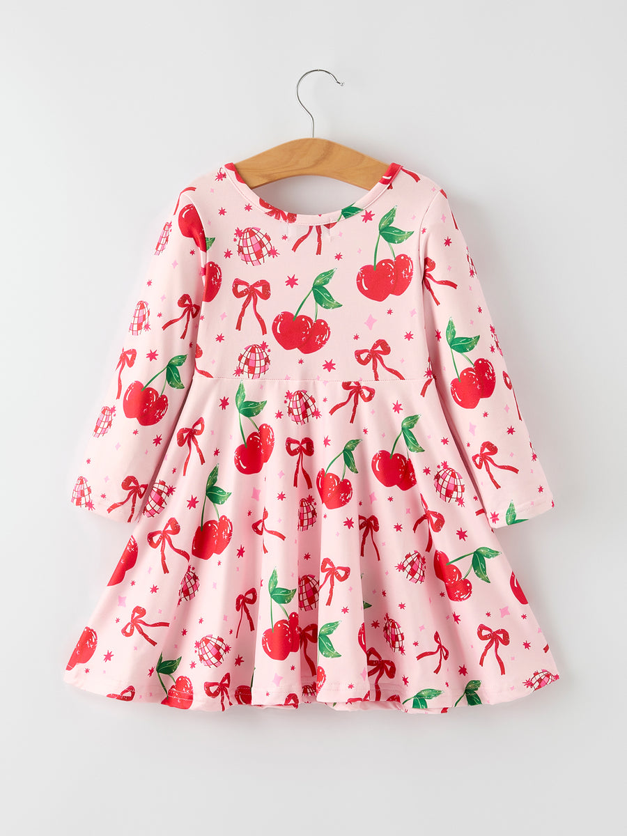 Christmas Cherry Sweetness: Playful Pink Girls Dress for Little Fashionistas