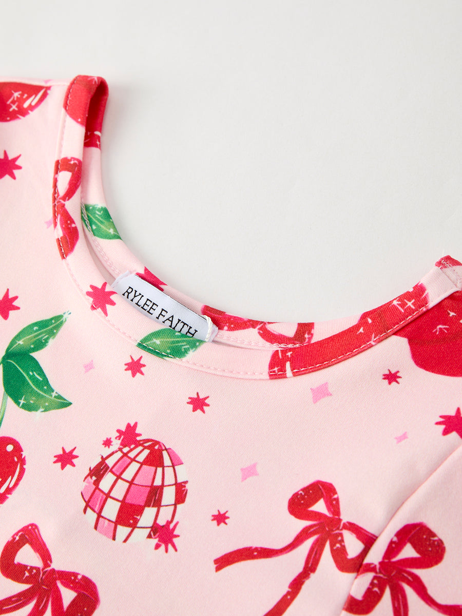 Christmas Cherry Sweetness: Playful Pink Girls Dress for Little Fashionistas