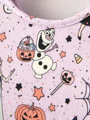 Purple Halloween Themed Dress for Toddler Girls with Spiders and Pumpkins