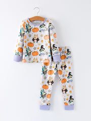 Fall Pumpkin Character Print Girls Pajama Set
