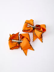 Halloween Spider Hair Bows: Orange Ribbon Design (2PCS)