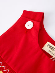 Christmas Gingerbread Embroidery Red Baby Boy Romper with Bow