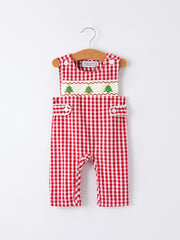 Christmas Smocking Embroidered Christmas Tree Plaid Plaid Baby Boy Romper