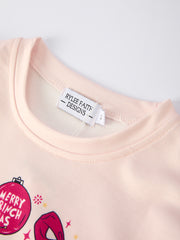 Cute Character Christmas Print Sweatshirt + Velvet Flared Pants Set