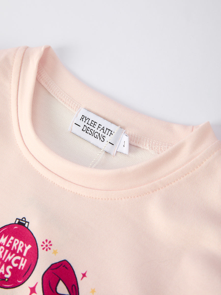 Cute Character Christmas Print Sweatshirt + Velvet Flared Pants Set