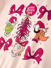 Cute Character Christmas Print Sweatshirt + Velvet Flared Pants Set