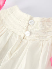 Fall White Baby Girls Romper with Pink Bow Embroidery