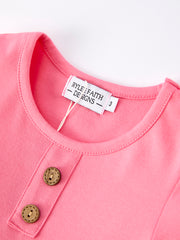 Pink Autumn Patchwork Floral & Plaid Long Sleeve Girls Dress