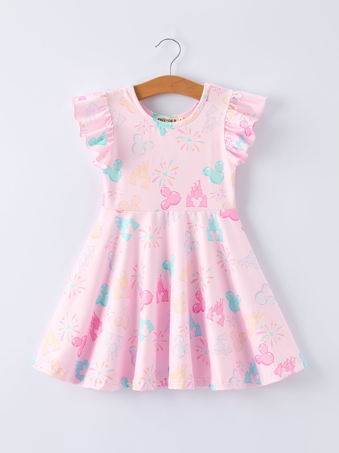 Spring Pink Theme Park Print Girls Twirl Dress 4