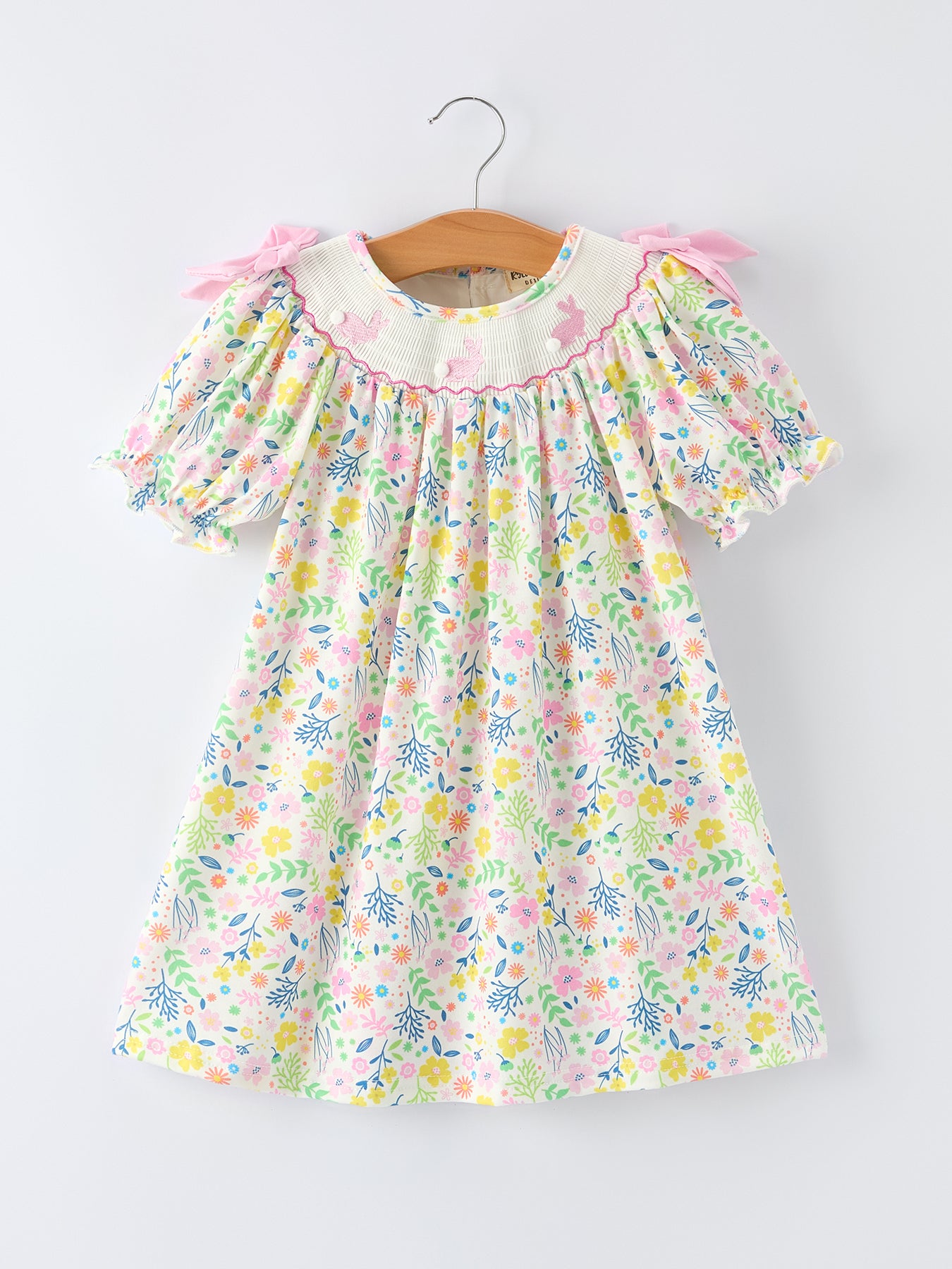pom pom mini dress Easter Bunny Embroidered Pom-Pom Short-Sleeved Girls Dress – Rylee Faith  Designs