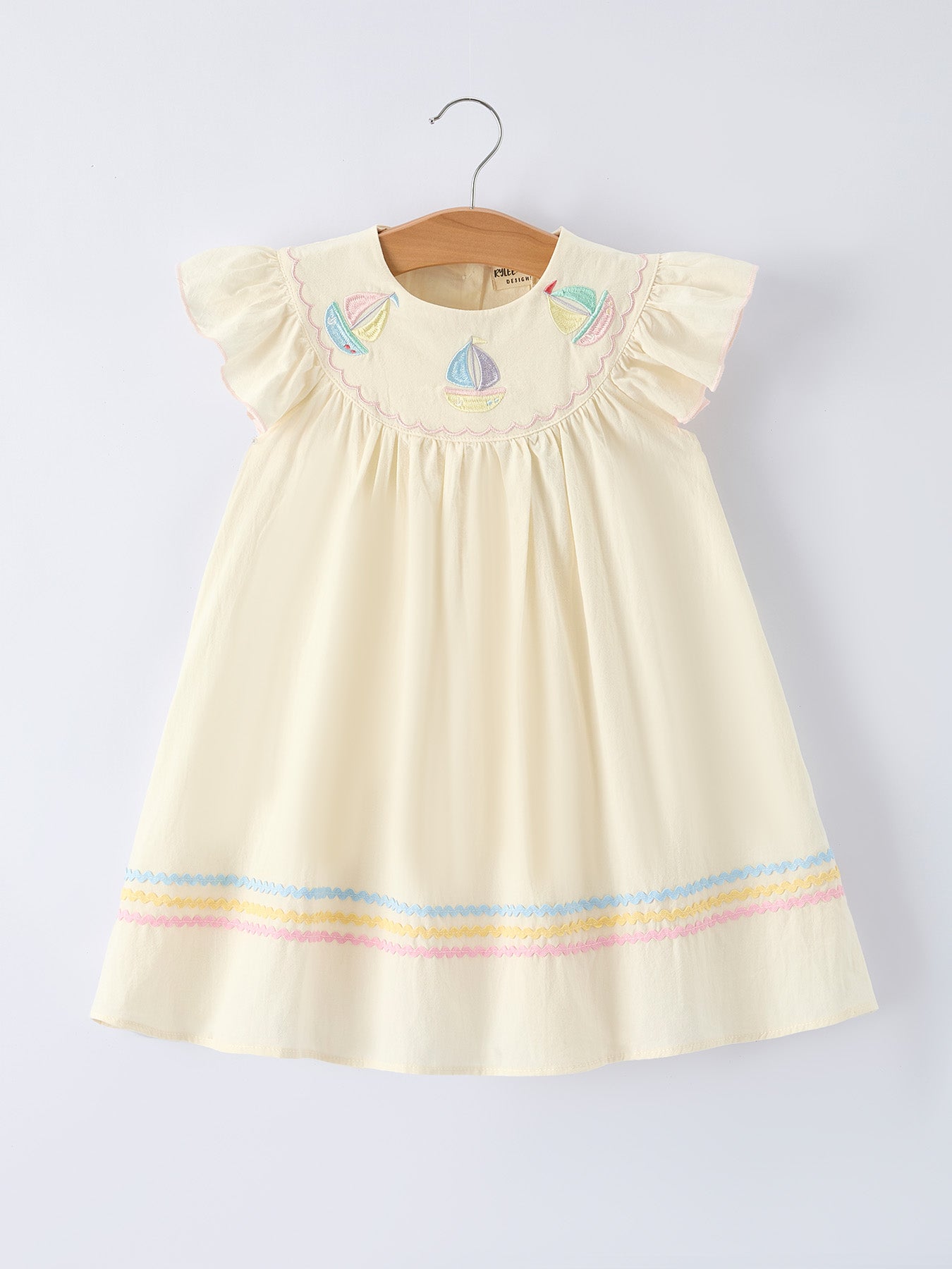 Rainbow Sailboat Embroidered Girls Dress 3
