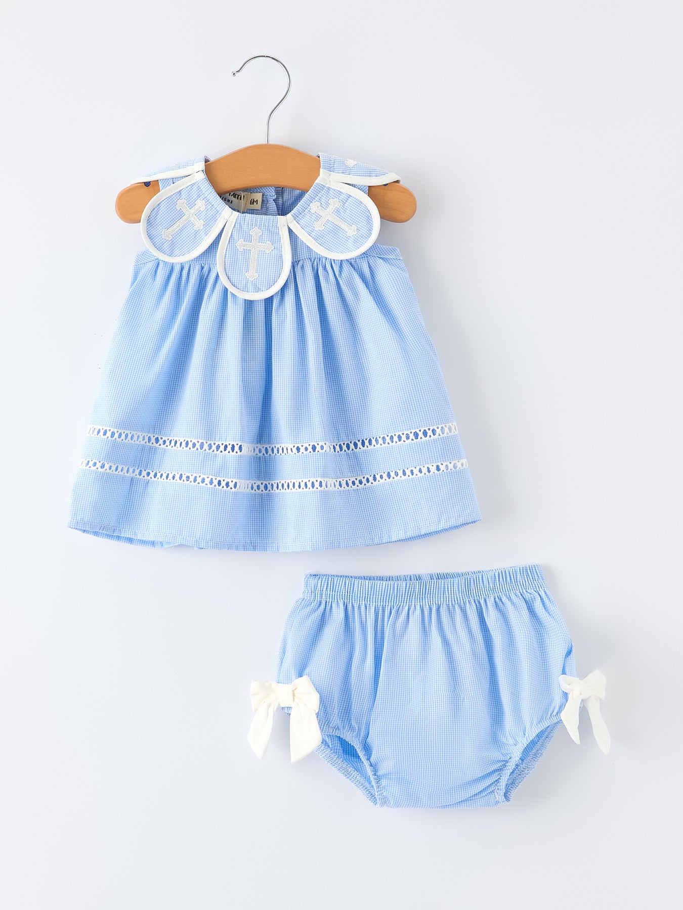 Blue Petal Peter Pan Collar Christening Baby Girls Bloomer Set 12M