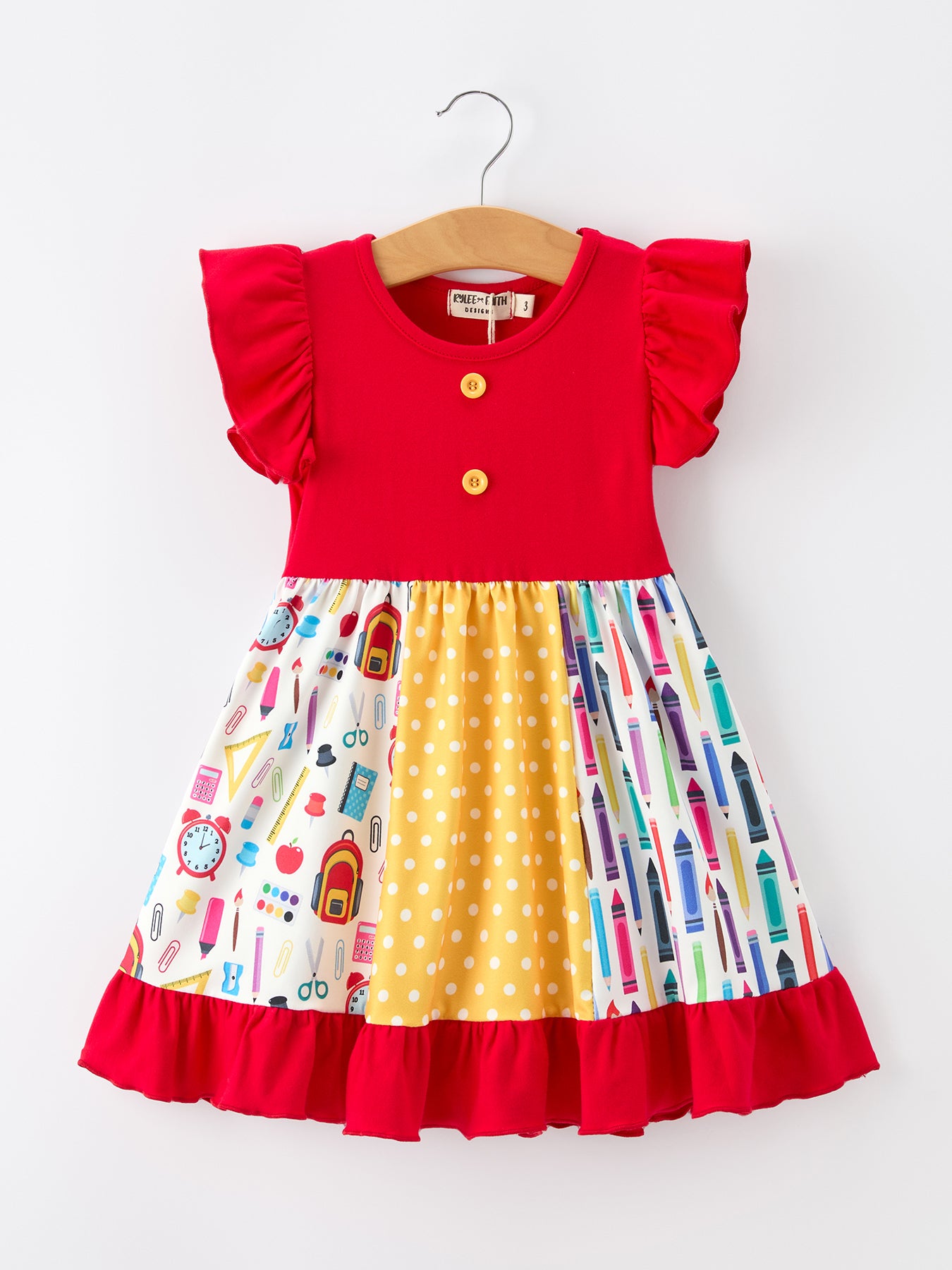Girls Back To School Pencil Twirl Dress Ruffle Patchwork – Rylee Faith  Designs