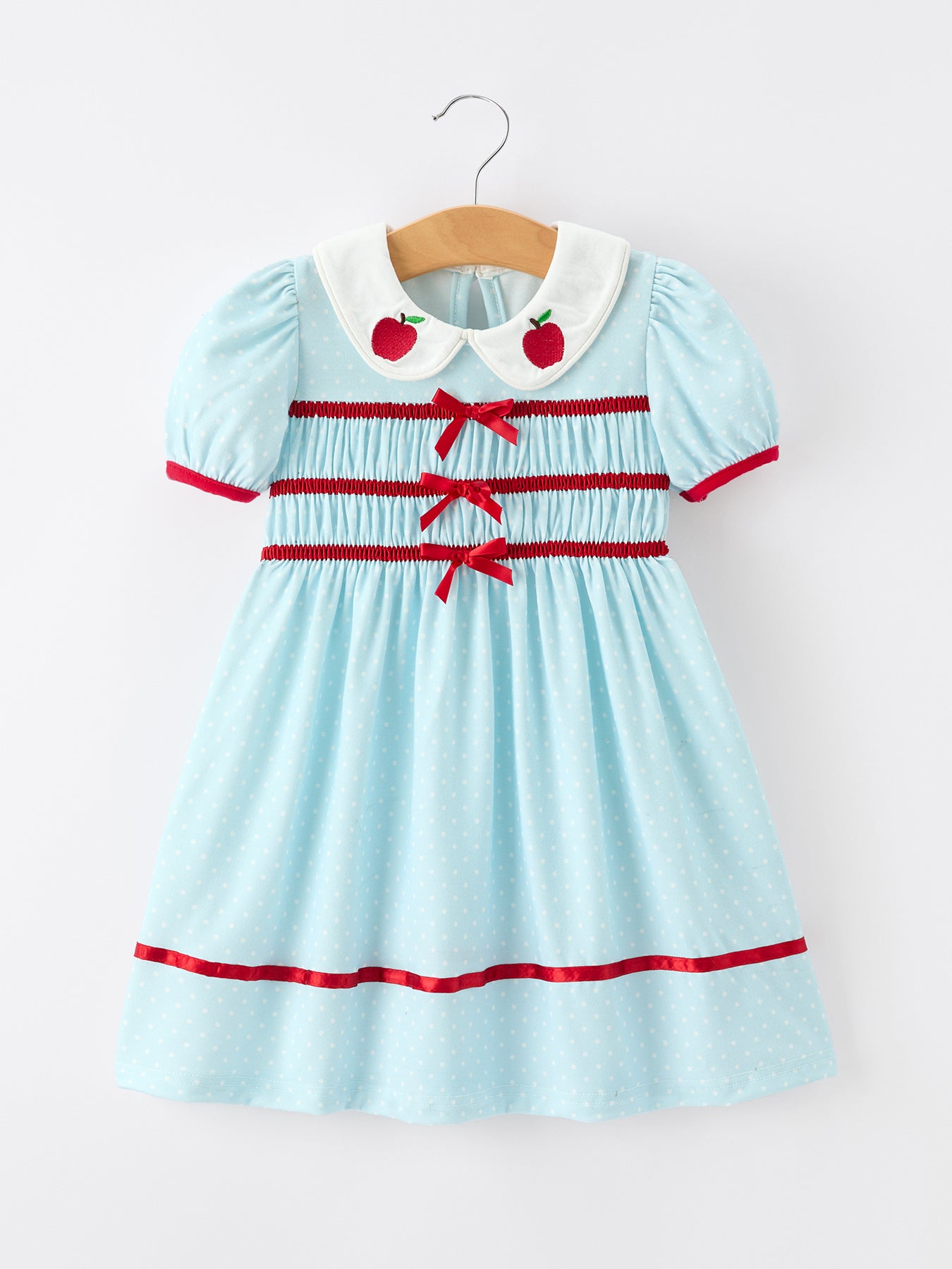 Back to School Apple Applique Girls Dress Petals Collar Bow 7