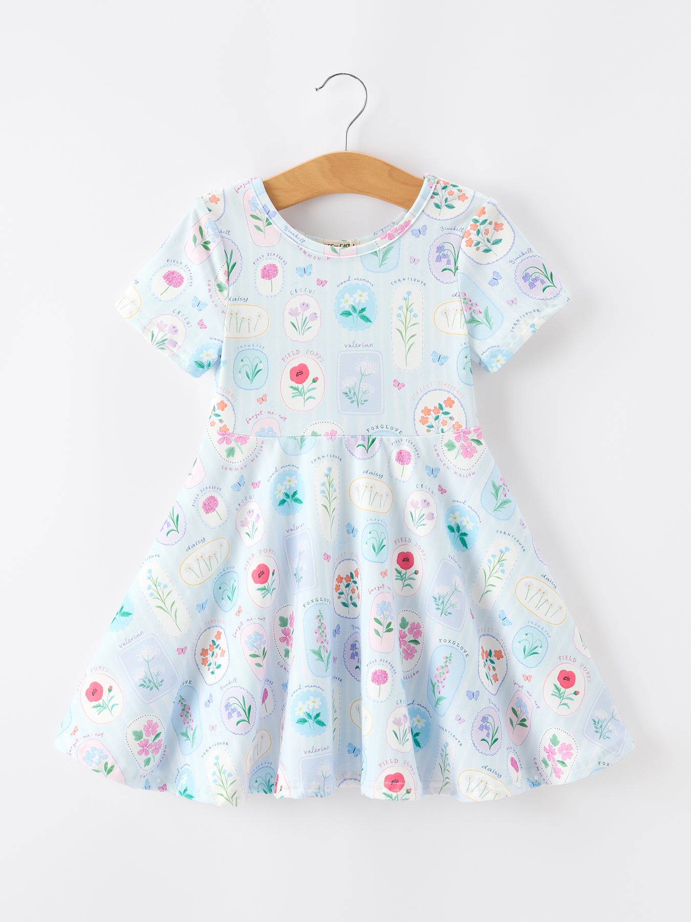 Summer Floral Botanical Girls Dress Blue Short Sleeve  Rylee Faith Designs
