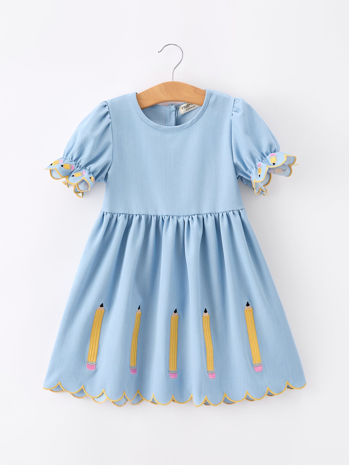 applique dress designs Back to School Pencil Applique Girl Dress Scallop Hem 3