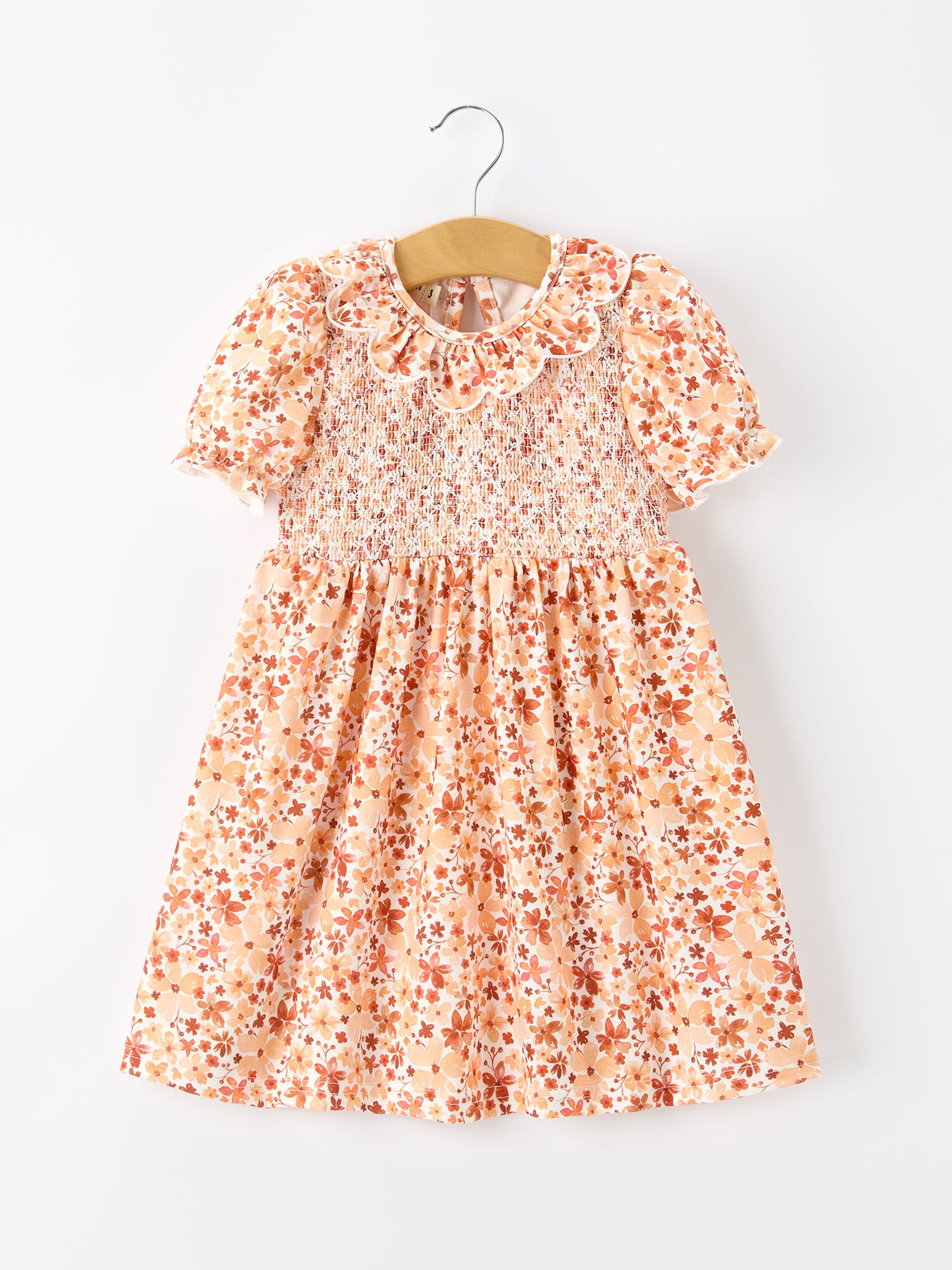 smocked baby girl dresses Fall Rust Floral Girls Dress Petal Collar 3 60s_70s_dress_style Fashion Party Korean Dress Ethically produced in India Size:18.5 32/33