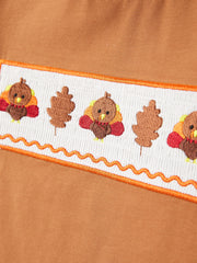 Fall Boys Thanksgiving Smocking Embroidered Brown Plaid Outfit Set
