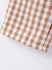 Fall Boys Thanksgiving Smocking Embroidered Brown Plaid Outfit Set