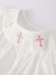 White  Smocked Church Christ Bishop Christening Girls Romper