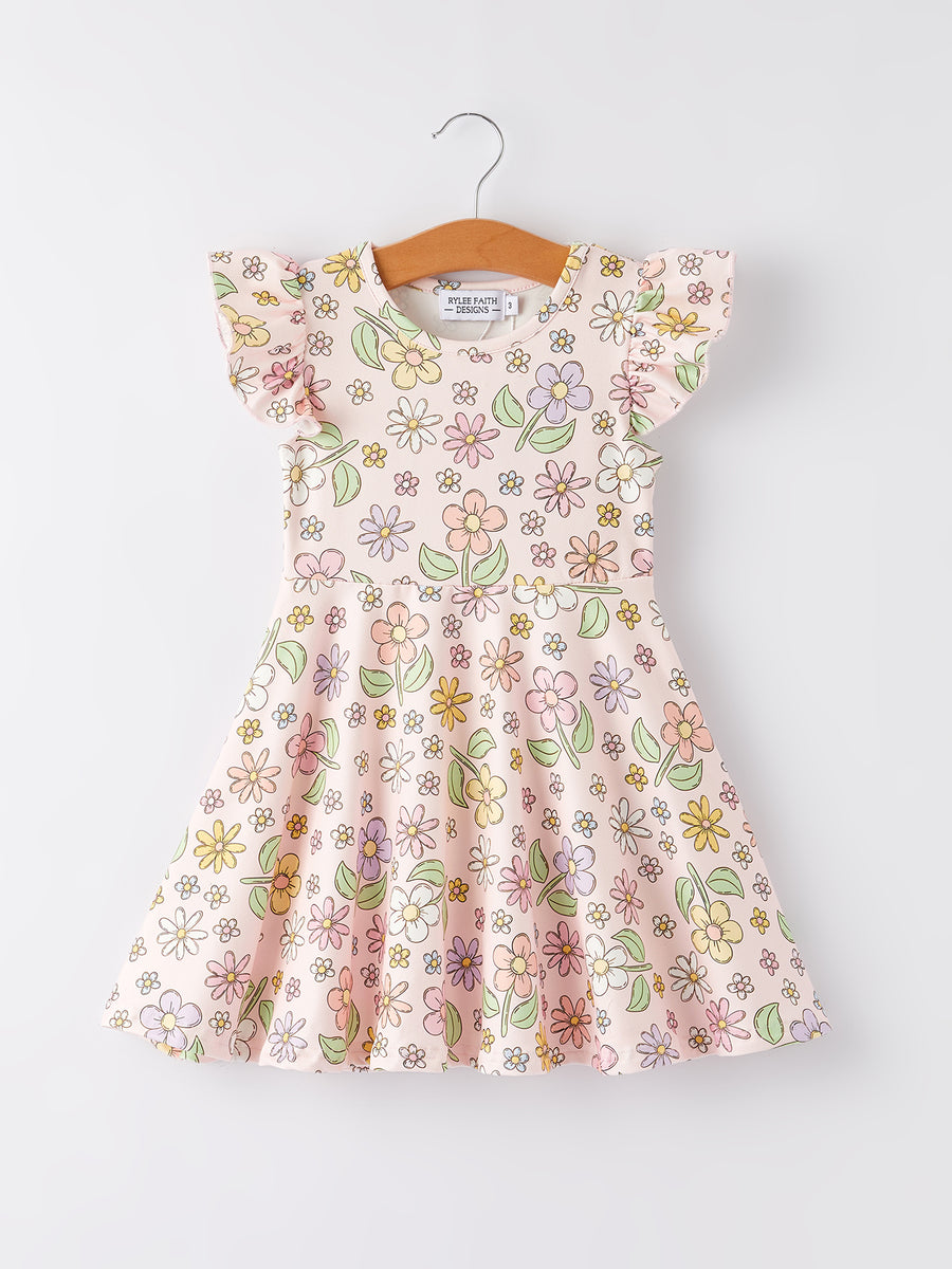 Daisy Milk Silk Fly Sleeve Girls Dress