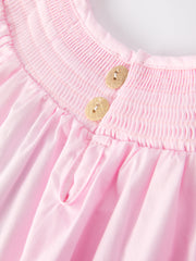 White Bow Smock Embroidered Pink Dress