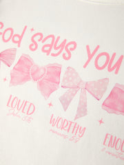 Girls Milk Silk Letters Bow Print Set