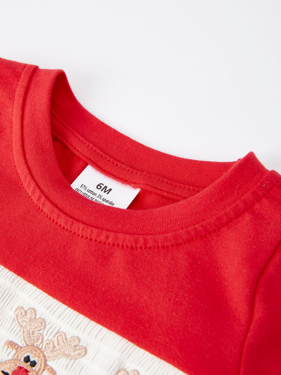 Christmas Red Smocking Reindeer Embroidery Boys Romper