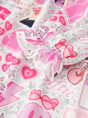 TS Character Print Girls Pink Dress