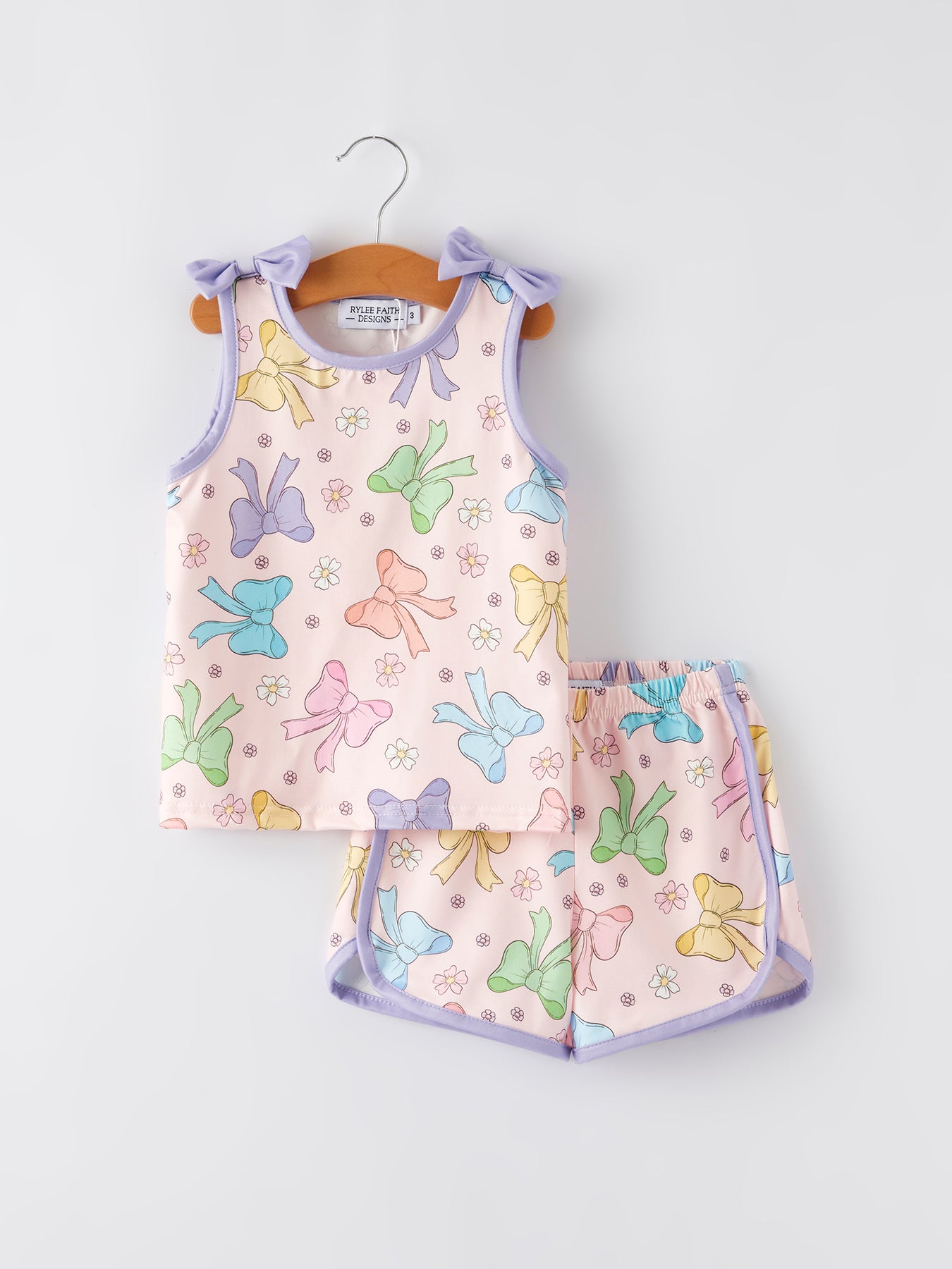 Adorable Bow Girl Shirt N Ruffle Red Shorts Set