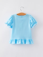 Girls Character Print Blue Outfit Set