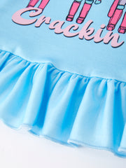 Girls Character Print Blue Outfit Set
