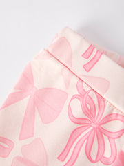 Pink Girls Top Bow Floral Print Bell Bottom Pants Set
