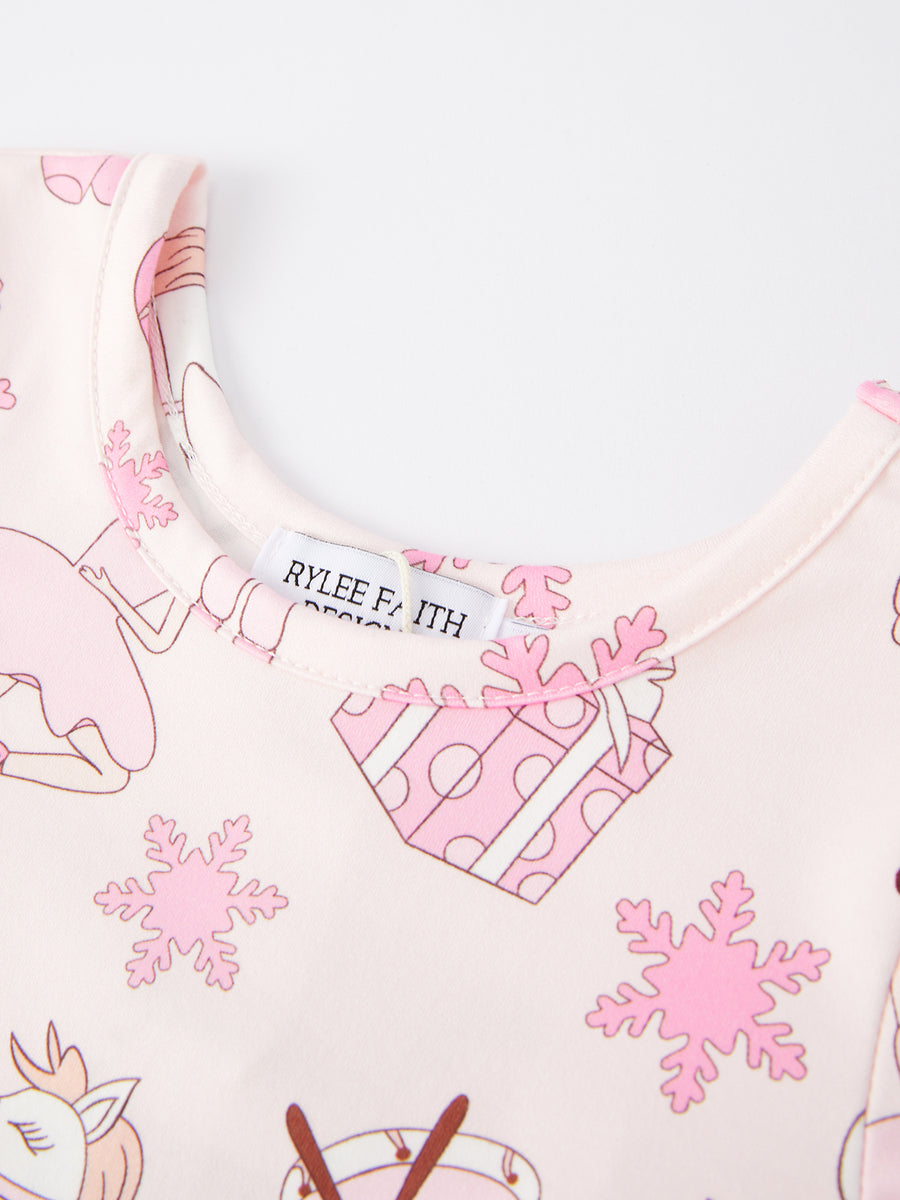 Christmas Character White Horse Print Girls Dress