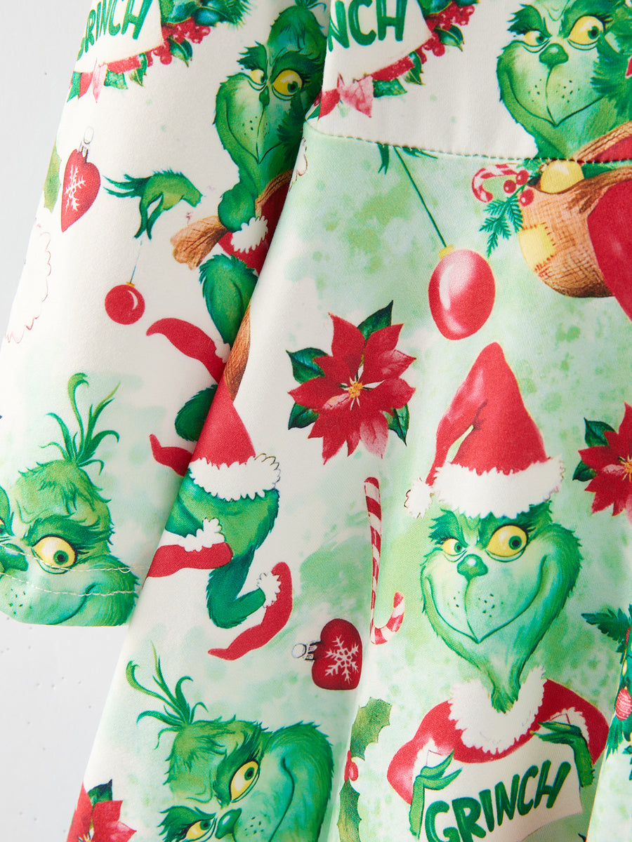 Christmas Cartoon Characters Print Girls Dress