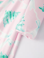 Christmas Tree Bow Print Girls Dress