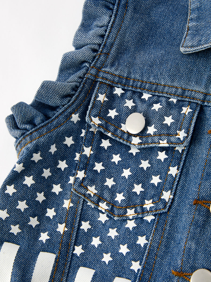 4th of july Stars Stripes Vest Girls Denim Vest