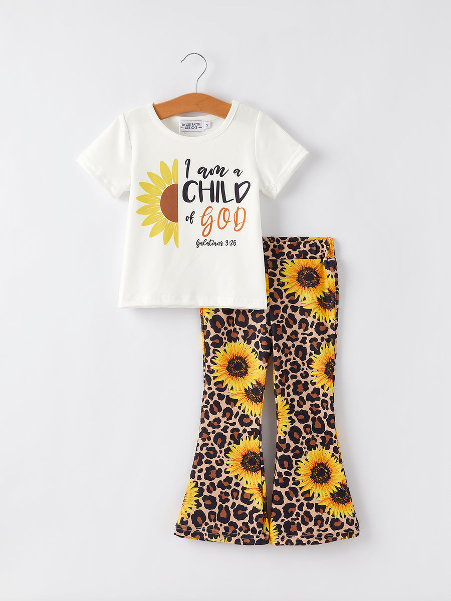 Spring and Summer Sunflower Leopard Print Girls Suit