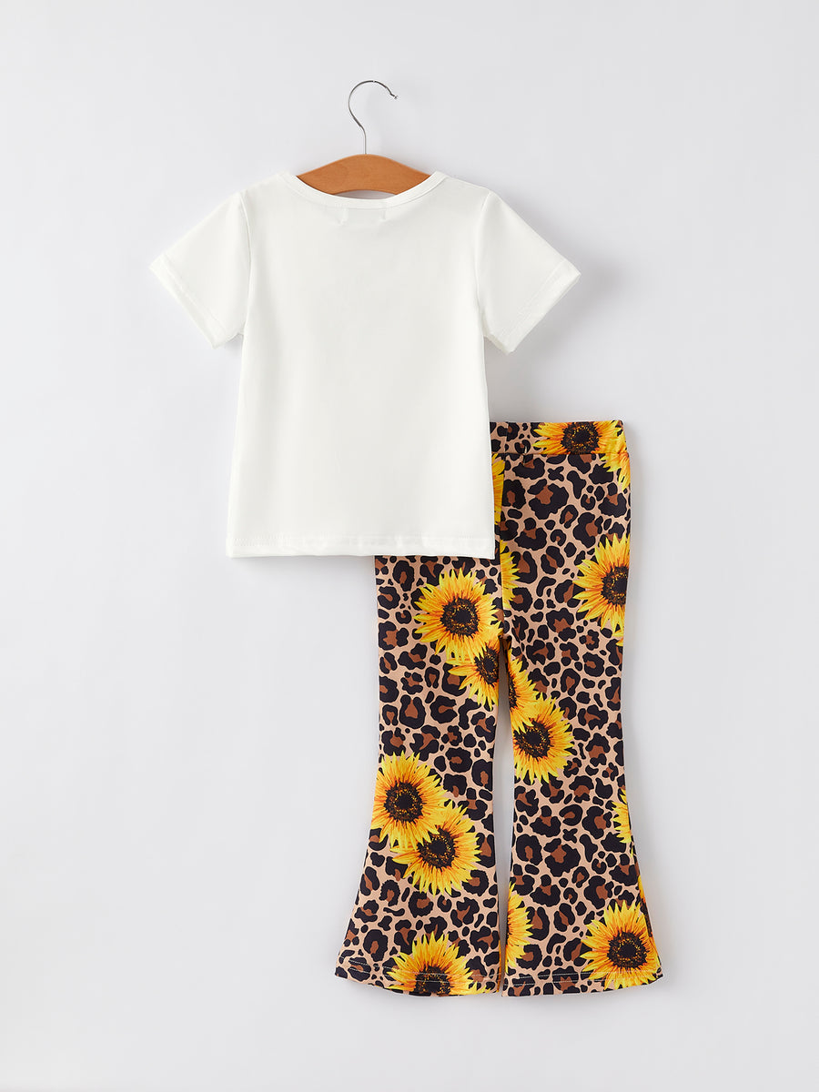 Spring and Summer Sunflower Leopard Print Girls Suit