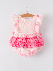 Girls Pink Bow Print Romper