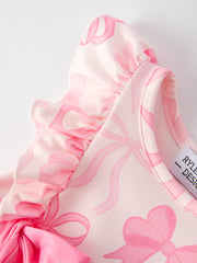 Girls Pink Bow Print Romper