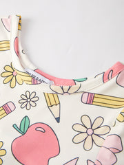 Back to School Apple, Pencil, and Floral Print Girls Dress