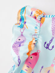 Girls Fish Print Fly Sleeve White Dress