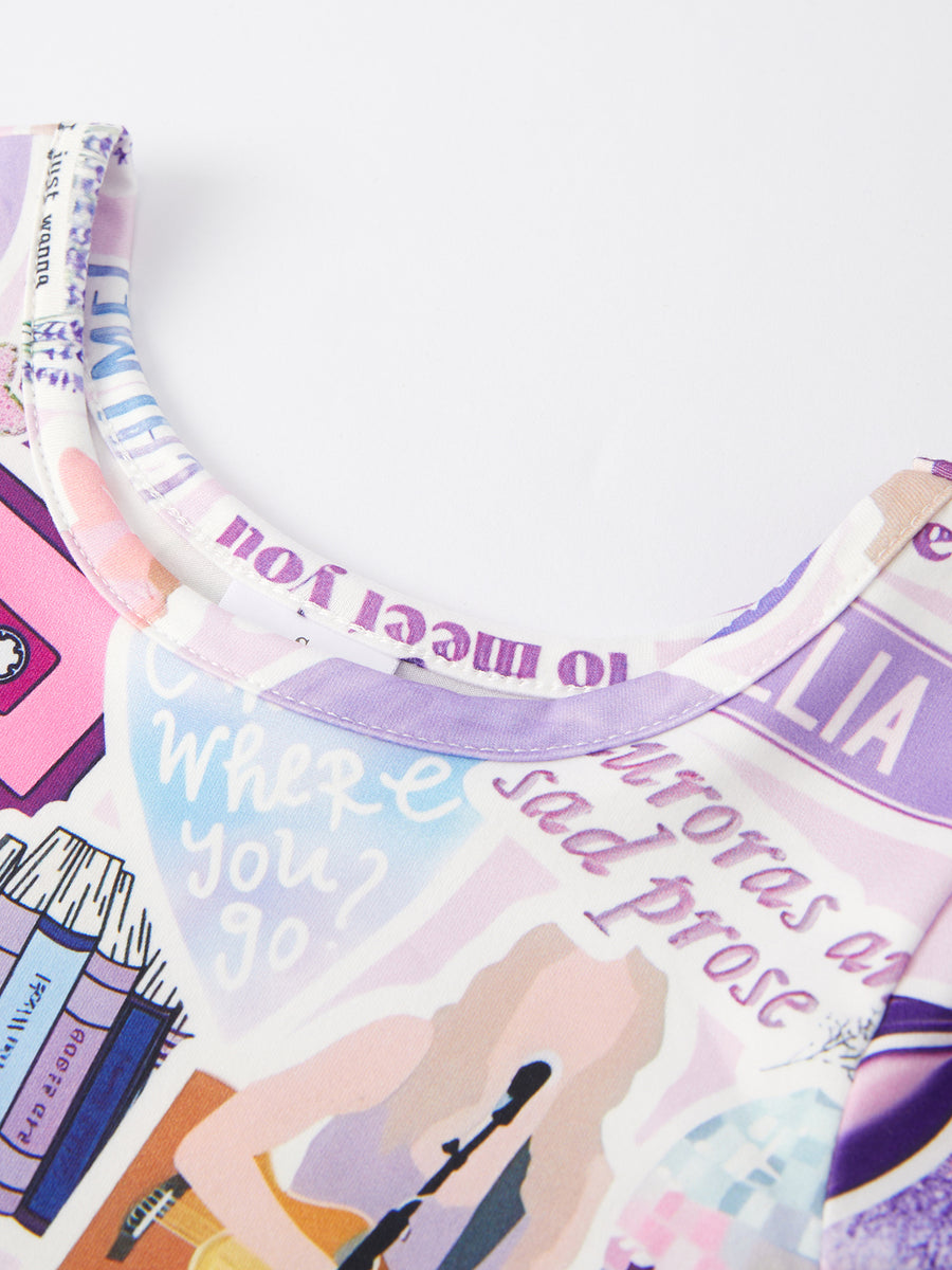 Ts lavender Twirly  Print Girls Milk Silk Dress