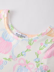 Fall Thanksgiving Pumpkin Bow Print Girls Dress