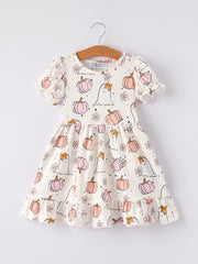 Halloween Pumpkin Ghost Print Cute Girls Dress