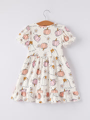 Halloween Pumpkin Ghost Print Cute Girls Dress